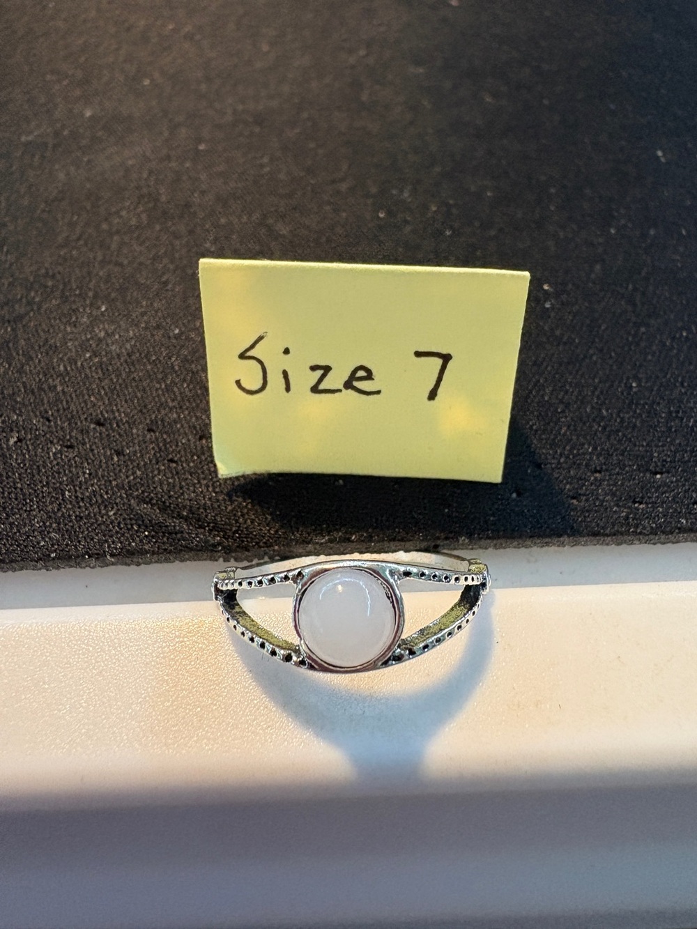 Silver Ring with White Gemstone - Size 7